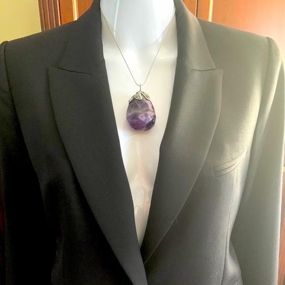 Gorgeous large size purple color natural amethyst stone pendant necklace & chain - Picture 3 of 6